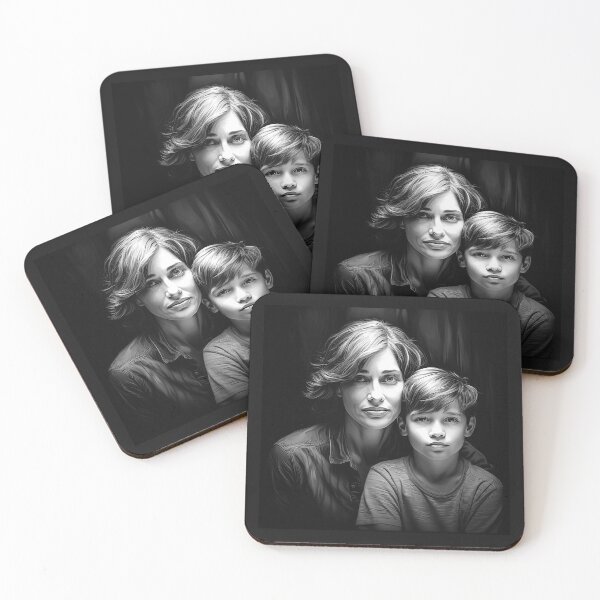 Item preview, Black and White Mother and Son Portrait Art designed and sold by inkoutninja.