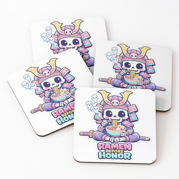 Item preview, Ramen Before Honor Kawaii Skeleton Samurai Noodle Lover Sticker designed and sold by Ecocrushstudio.