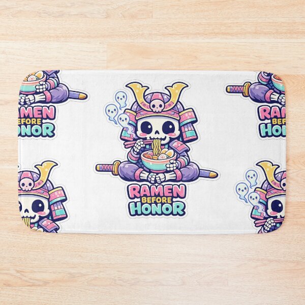 Item preview, Ramen Before Honor Kawaii Skeleton Samurai Noodle Lover Sticker designed and sold by Ecocrushstudio.