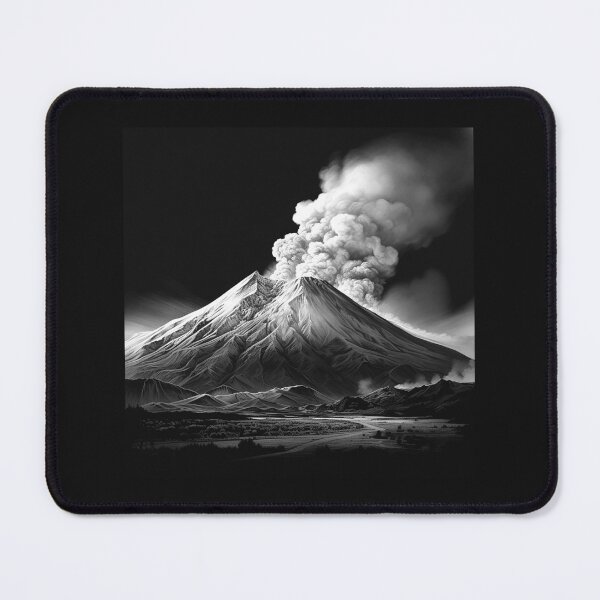 Item preview, Black and White Erupting Volcano Mountain Art designed and sold by inkoutninja.