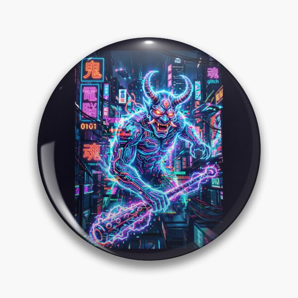Item preview, Cyber Glitch Oni Demon Japanese Synthwave designed and sold by SplashTastic.