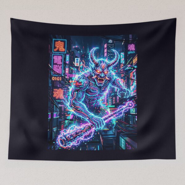 Item preview, Cyber Glitch Oni Demon Japanese Synthwave designed and sold by SplashTastic.
