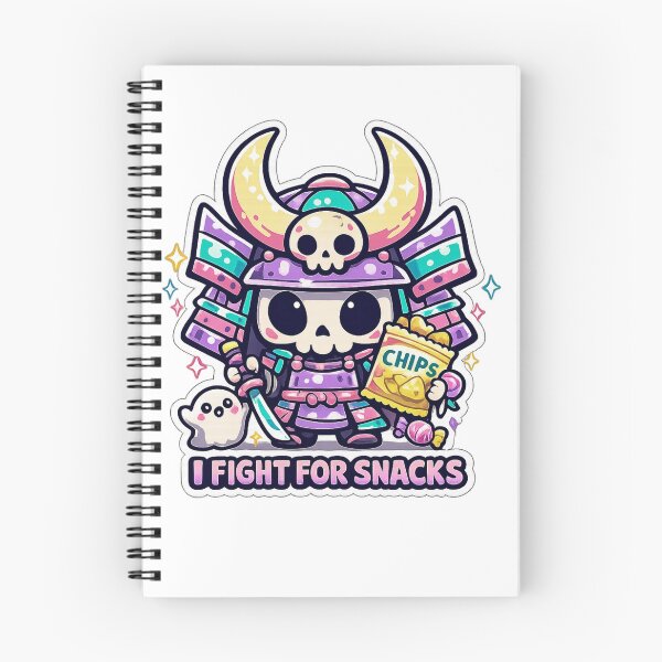 Item preview, I Fight For Snacks Kawaii Skeleton Samurai Cute Foodie Sticker designed and sold by Ecocrushstudio.