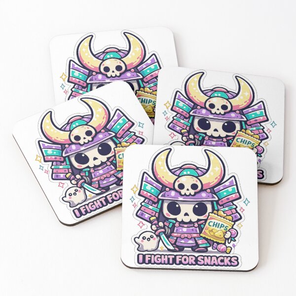 Item preview, I Fight For Snacks Kawaii Skeleton Samurai Cute Foodie Sticker designed and sold by Ecocrushstudio.