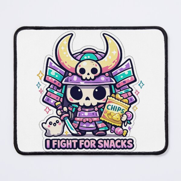 Item preview, I Fight For Snacks Kawaii Skeleton Samurai Cute Foodie Sticker designed and sold by Ecocrushstudio.