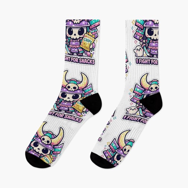Item preview, I Fight For Snacks Kawaii Skeleton Samurai Cute Foodie Sticker designed and sold by Ecocrushstudio.