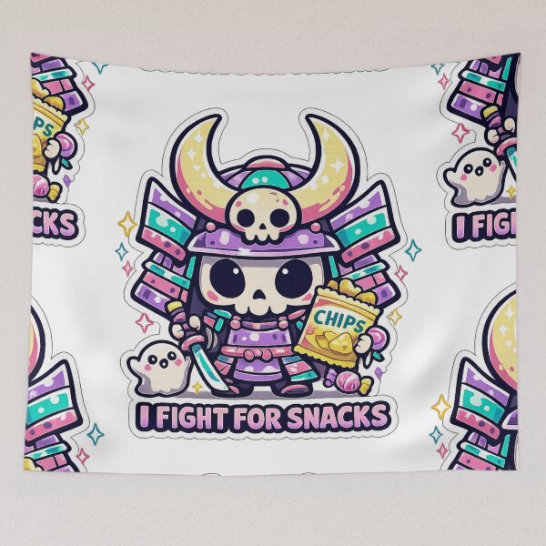 Item preview, I Fight For Snacks Kawaii Skeleton Samurai Cute Foodie Sticker designed and sold by Ecocrushstudio.