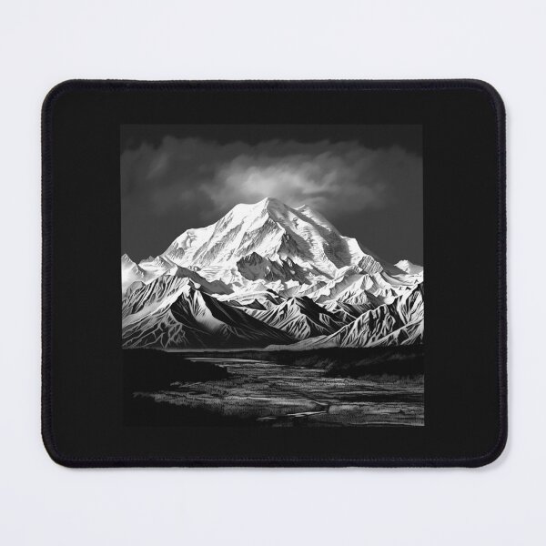 Item preview, Black and White Snowy Mountain Landscape Art designed and sold by inkoutninja.