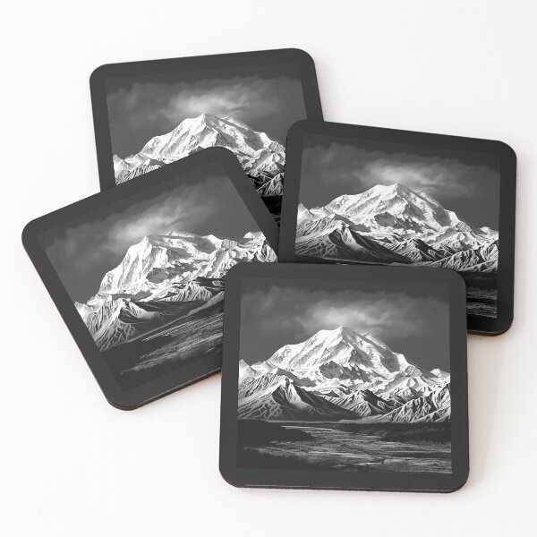 Item preview, Black and White Snowy Mountain Landscape Art designed and sold by inkoutninja.