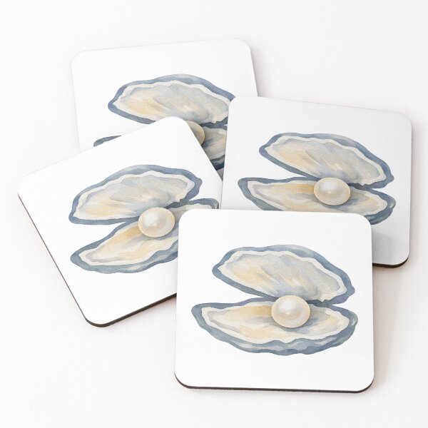 Item preview, Watercolor Oyster Shell with Pearl Coastal Illustration designed and sold by JackedUpArt.
