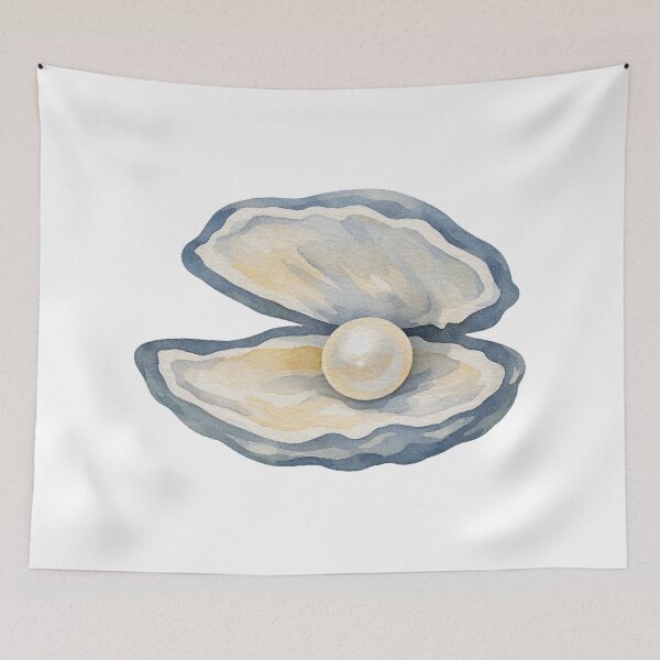Item preview, Watercolor Oyster Shell with Pearl Coastal Illustration designed and sold by JackedUpArt.