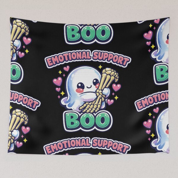 Item preview, Emotional Support Boo Cute Ghost Hugging Skeleton Arm Kawaii Sticker designed and sold by Ecocrushstudio.