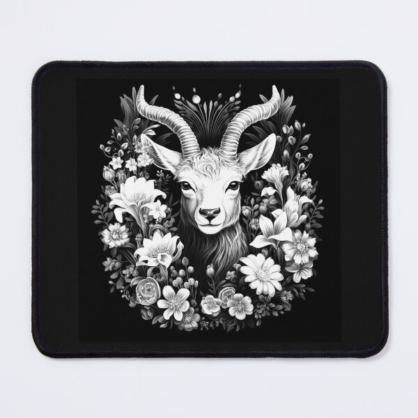 Item preview, Black and White Floral Mountain Goat Art designed and sold by inkoutninja.