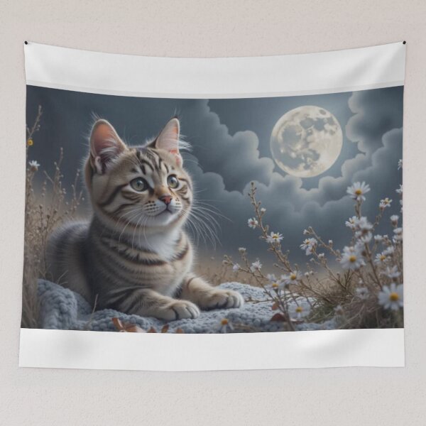 Item preview, kitty an flowers under the moon designed and sold by Kari's shop.
