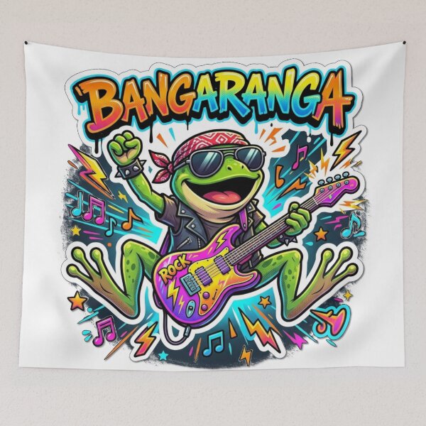 Item preview, BANGARANGA Rock Star Frog – Electric Guitar Cartoon Graffiti Art designed and sold by ArtsyExplorer.