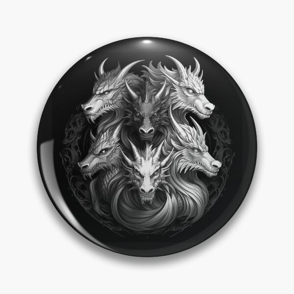 Item preview, Black and White Five Headed Dragon Wolf Art designed and sold by inkoutninja.