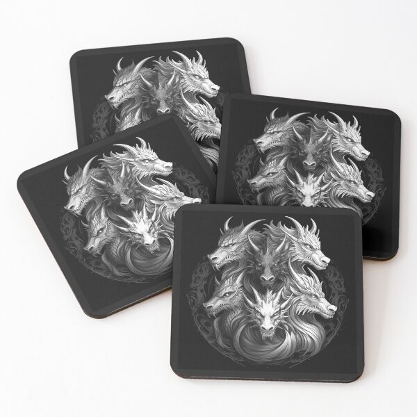 Item preview, Black and White Five Headed Dragon Wolf Art designed and sold by inkoutninja.