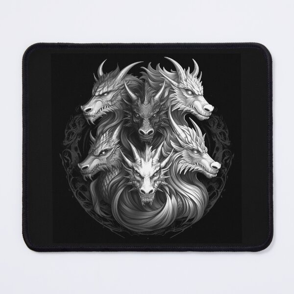 Item preview, Black and White Five Headed Dragon Wolf Art designed and sold by inkoutninja.