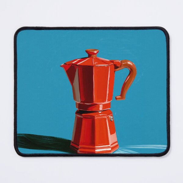 Item preview, Retro Red Moka Pot – Bold Italian Coffee Maker Illustration on Blue Background designed and sold by junkydotcom.