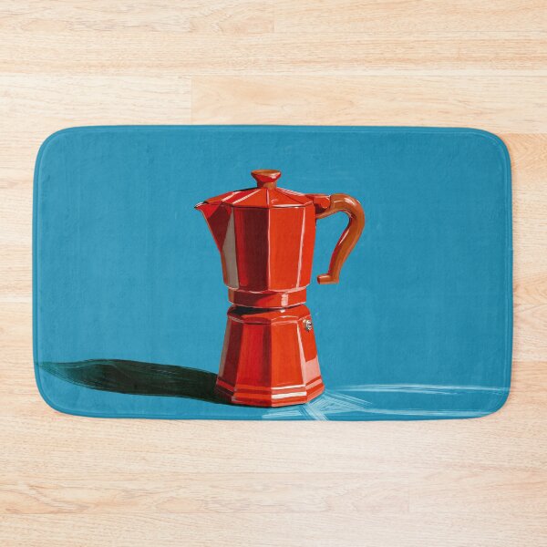 Item preview, Retro Red Moka Pot  – Bold Italian Coffee Maker Illustration on Blue Background designed and sold by junkydotcom.