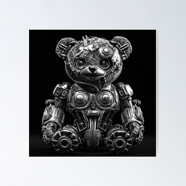 Item preview, Black and White Steampunk Robot Teddy Bear designed and sold by inkoutninja.