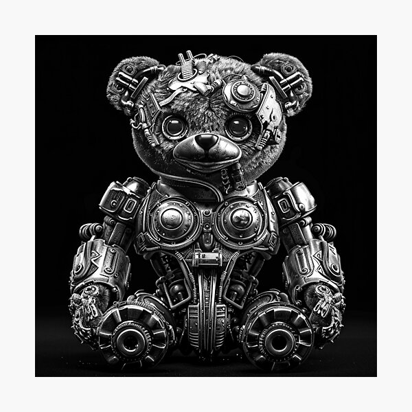 Item preview, Black and White Steampunk Robot Teddy Bear designed and sold by inkoutninja.