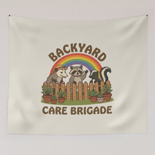 Item preview, Backyard Care Brigade Raccoon Possum Skunk Design designed and sold by LuloCreative.