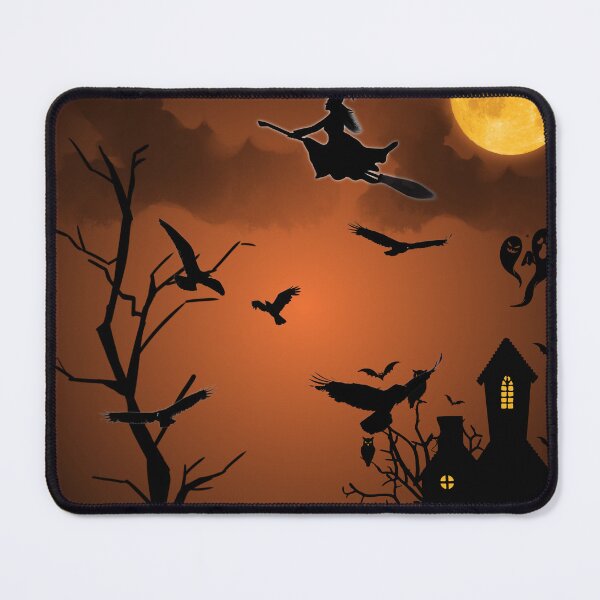 Item preview, Vintage Orange Spooky Season Halloween Silhouette Art Print designed and sold by ruchikadesigns.