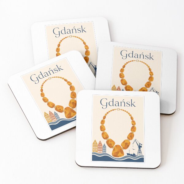 Item preview, Gdansk Poland Amber Necklace Vintage Travel Poster designed and sold by Beyond Destinations.