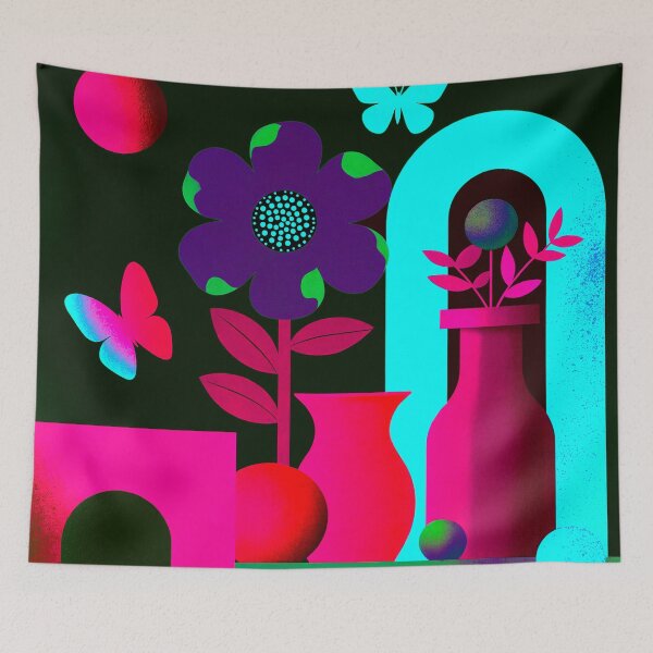 Item preview, Neon Midnight Botanical Dream | Retro Pop Floral Wall Art designed and sold by joycrysstudio.