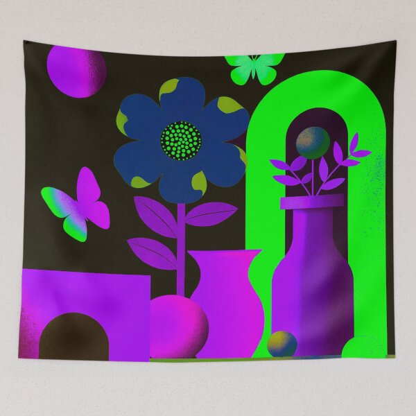 Item preview, Electric Neon Bloom Portal | Cyber Botanical Wall Art designed and sold by joycrysstudio.