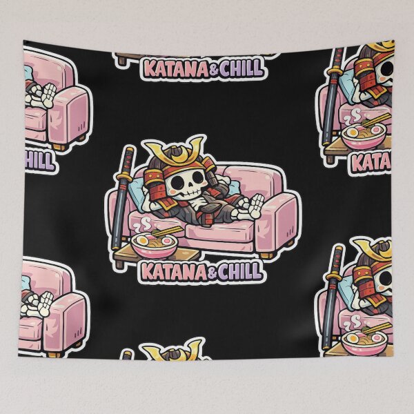 Item preview, Katana & Chill Cute Skeleton Samurai Ramen Anime Sticker | Kawaii Lazy Warrior Design designed and sold by Ecocrushstudio.