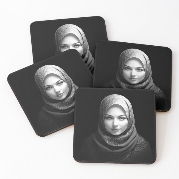 Item preview, Black and White Hijab Woman Portrait Art designed and sold by inkoutninja.