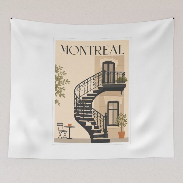 Item preview, Montreal Canada Outdoor Spiral Staircase Retro Poster designed and sold by Beyond Destinations.