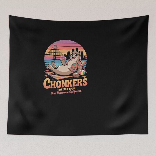 Item preview, San Francisco Chonkers Sea Lion Donut Retro Sunset designed and sold by SuperAndSocial.