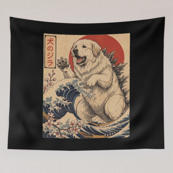 Item preview, Great Pyrenees Dogzilla Japanese Wave Art Dog Owner designed and sold by TerryConnells.
