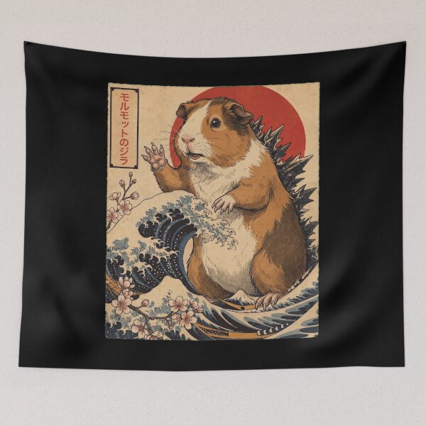 Aperçu de l'œuvre Cochon d'Inde Zilla, art japonais, animal, amoureux des cochons d'Inde créée et vendue par TerryConnells.