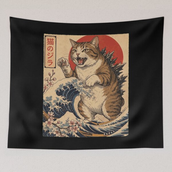 Item preview, Manx Catzilla Japanese Wave Art Cat Owner designed and sold by TerryConnells.
