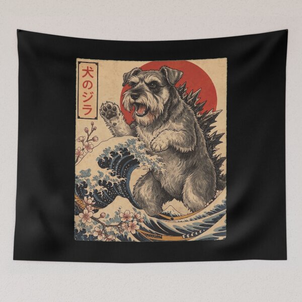 Item preview, Miniature Schnauzer Dogzilla Japanese Wave Art Dog Owner designed and sold by TerryConnells.
