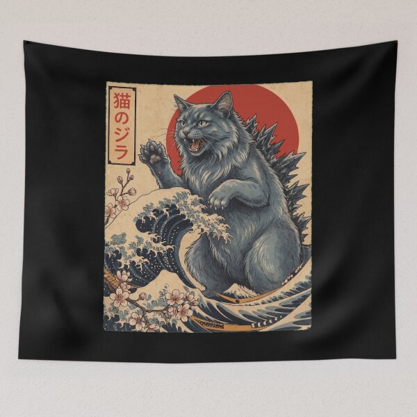 Item preview, Nebelung Catzilla Japanese Wave Art Cat Owner designed and sold by TerryConnells.
