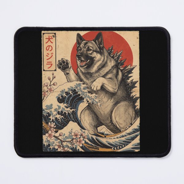 Item preview, Norwegian Elkhound Dogzilla Japanese Wave Art Dog Owner designed and sold by TerryConnells.