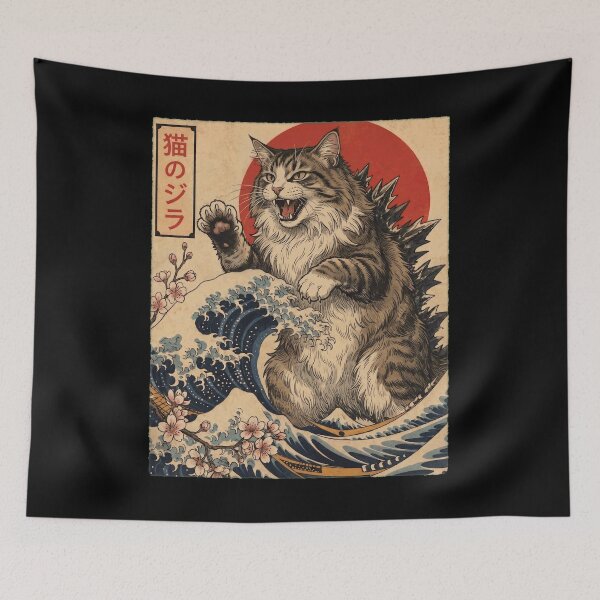 Item preview, Norwegian Forest Catzilla Japanese Wave Art Cat Owner designed and sold by TerryConnells.