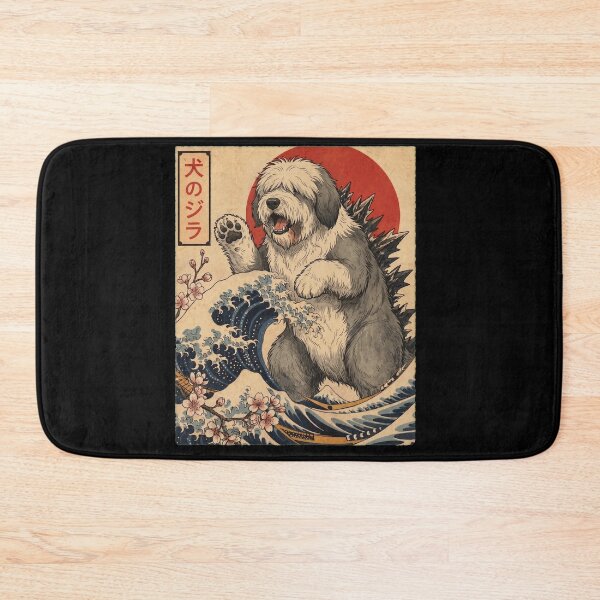 Item preview, Old English Sheepdog Dogzilla Japanese Wave Art Dog Owner designed and sold by TerryConnells.