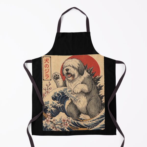 Item preview, Old English Sheepdog Dogzilla Japanese Wave Art Dog Owner designed and sold by TerryConnells.