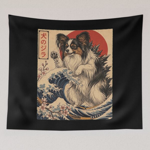 Item preview, Papillon Dogzilla Japanese Wave Art Dog Owner designed and sold by TerryConnells.