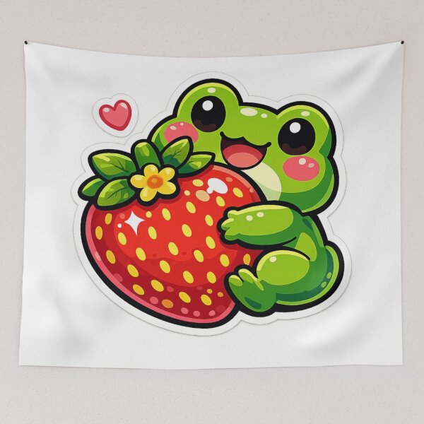 Item preview, Strawberry Hug Frog – Cute Cartoon Fruit Lover Frog Design designed and sold by ArtsyExplorer.