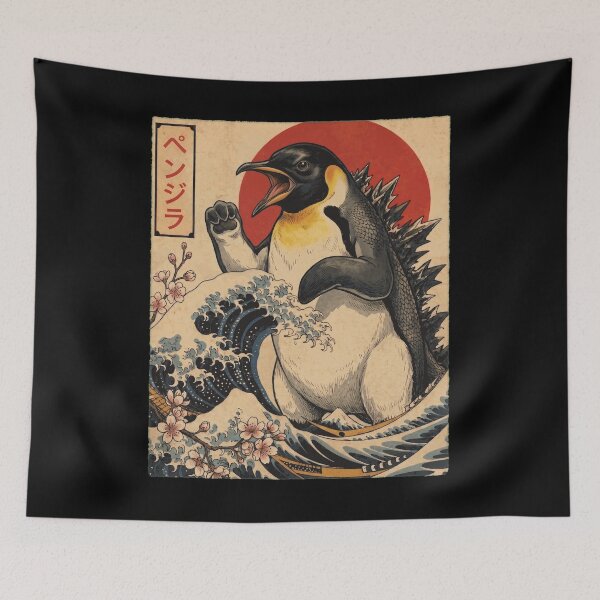 Artikelvorschau, Penguinzilla Japanische Wellenkunst Tier Pinguinliebhaber entworfen und verkauft von TerryConnells.