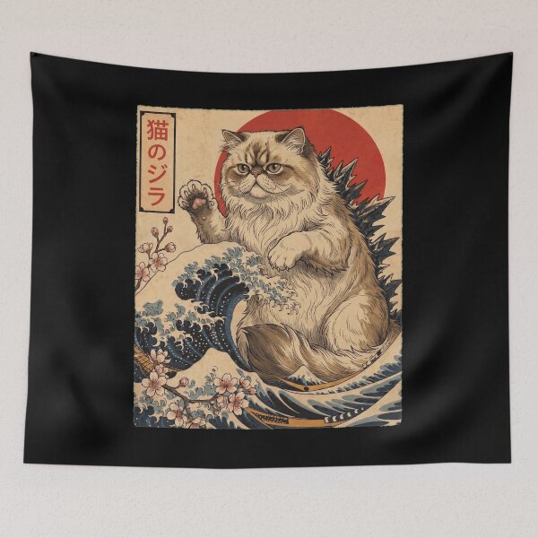 Item preview, Persian Catzilla Japanese Wave Art Cat Owner designed and sold by TerryConnells.