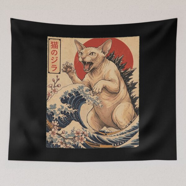 Item preview, Peterbald Catzilla Japanese Wave Art Cat Owner designed and sold by TerryConnells.