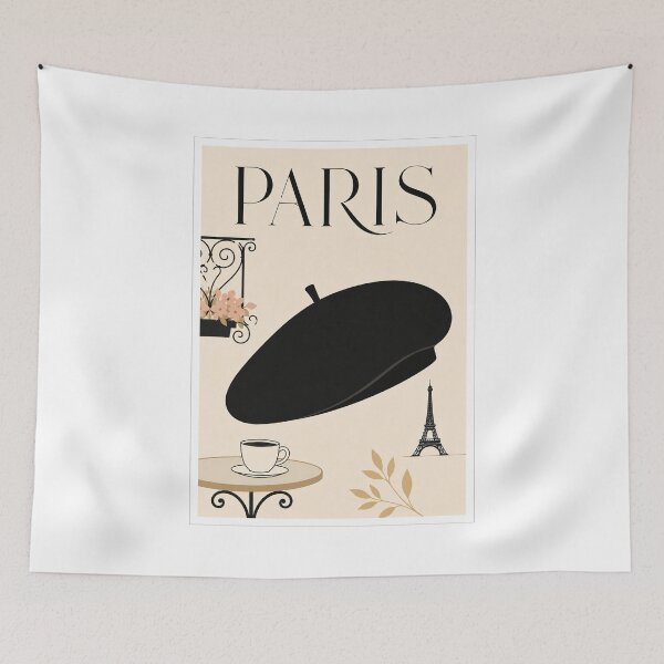 Item preview, Paris France Black Beret Poster designed and sold by Beyond Destinations.